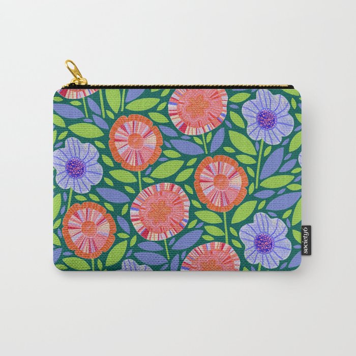 Folk Floral Blossoms in Turquoise Carry All Pouch Gallery Image 1