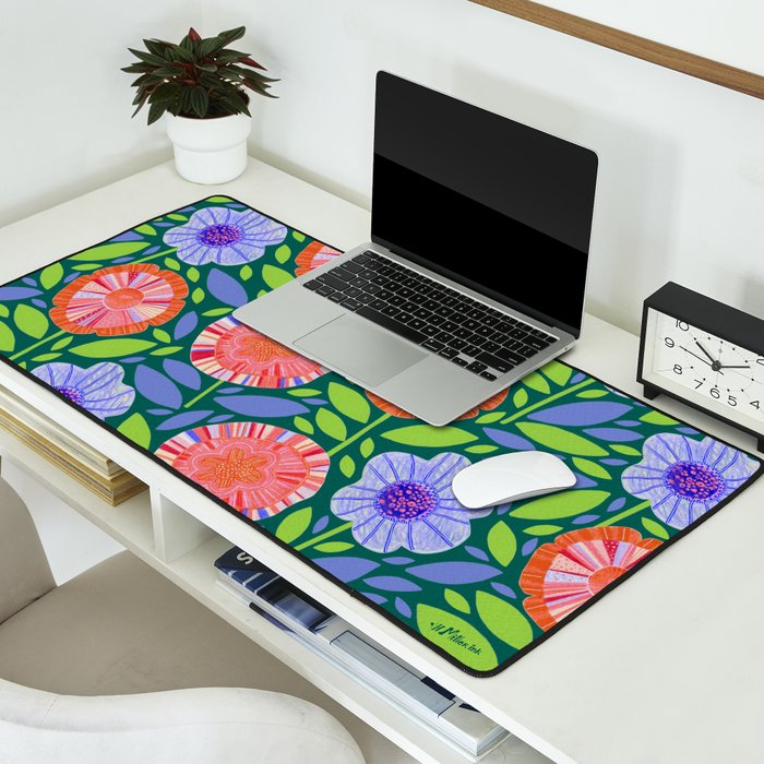 Folk Floral Blossoms in Turquoise Desk Mat Gallery Image 2