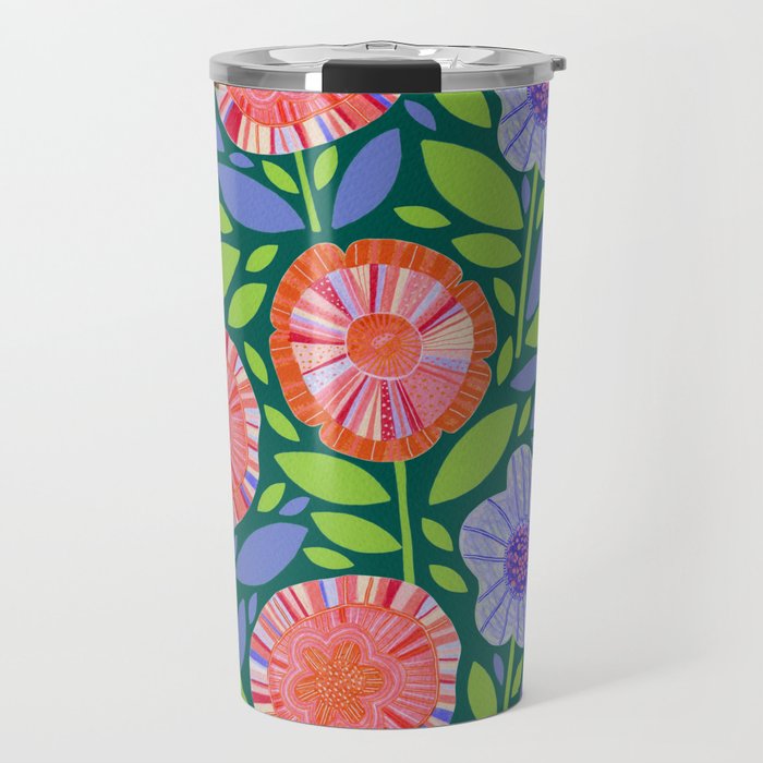 Folk Floral Blossoms in Turquoise Travel Mug Gallery Image 1