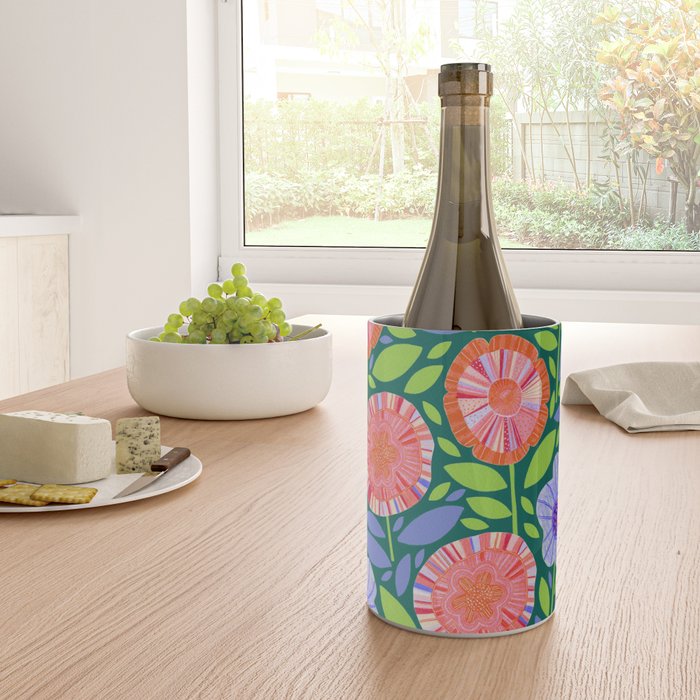Folk Floral Blossoms in Turquoise Wine Chiller Gallery Image 4