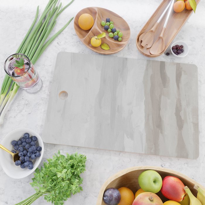 Sands of Time II - Gray Stormy Clouds Beige Sandy Beach Coastal Ocean Abstract Nature Painting Cutting Board Gallery Image 2