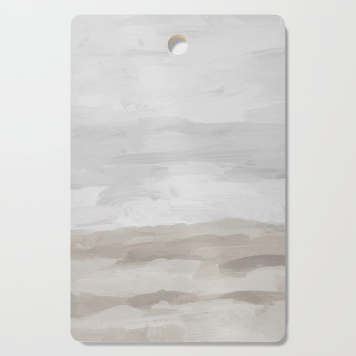 Sands of Time II - Gray Stormy Clouds Beige Sandy Beach Coastal Ocean Abstract Nature Painting Cutting Board Gallery Image 1