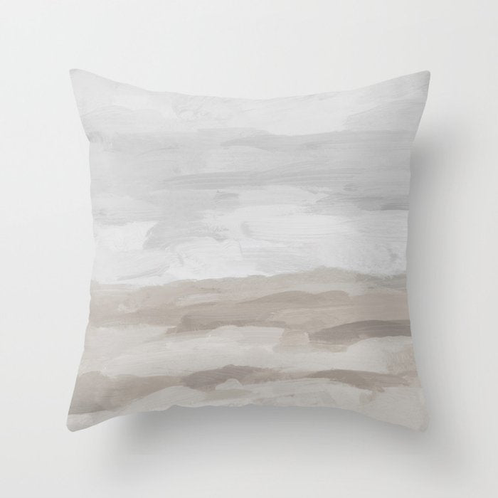 Sands of Time II - Gray Stormy Clouds Beige Sandy Beach Coastal Ocean Abstract Nature Painting Throw Pillow Gallery Image 1