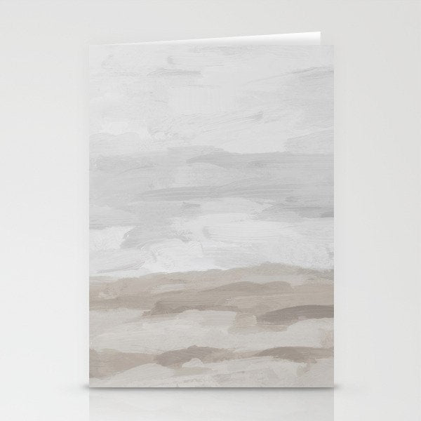 Sands of Time II - Gray Stormy Clouds Beige Sandy Beach Coastal Ocean Abstract Nature Painting Stationery Card Gallery Image 2