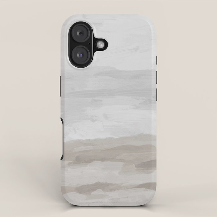 Sands of Time II - Gray Stormy Clouds Beige Sandy Beach Coastal Ocean Abstract Nature Painting iPhone Case Gallery Image 1