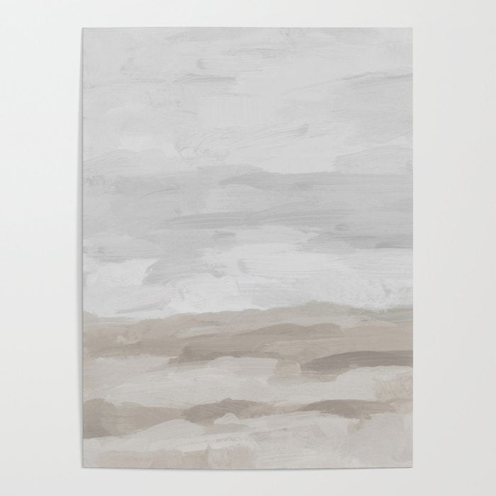 Sands of Time II - Gray Stormy Clouds Beige Sandy Beach Coastal Ocean Abstract Nature Painting Poster Gallery Image 4