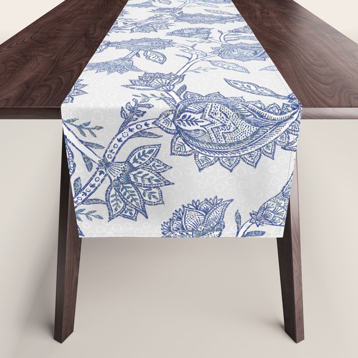 Oriental classic floral paisley - Delft Blue Table Runner Gallery Image 1