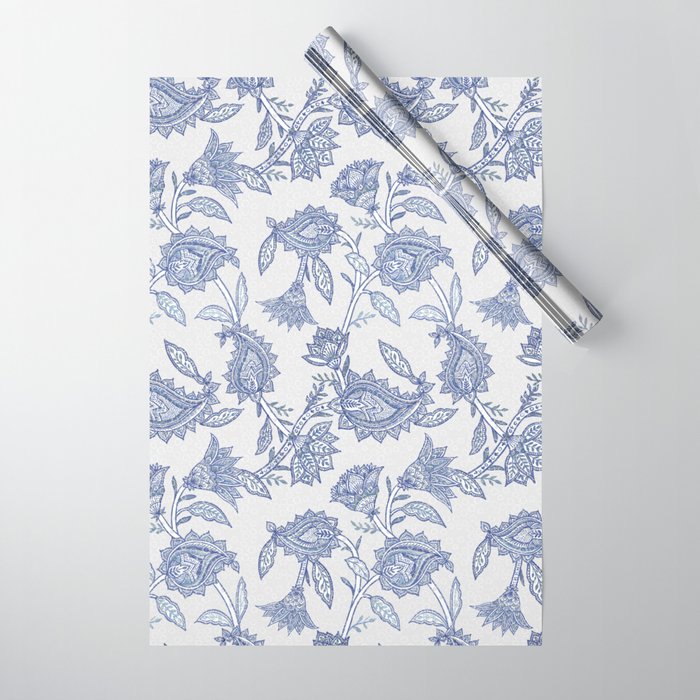Oriental classic floral paisley - Delft Blue Wrapping Paper Gallery Image 1