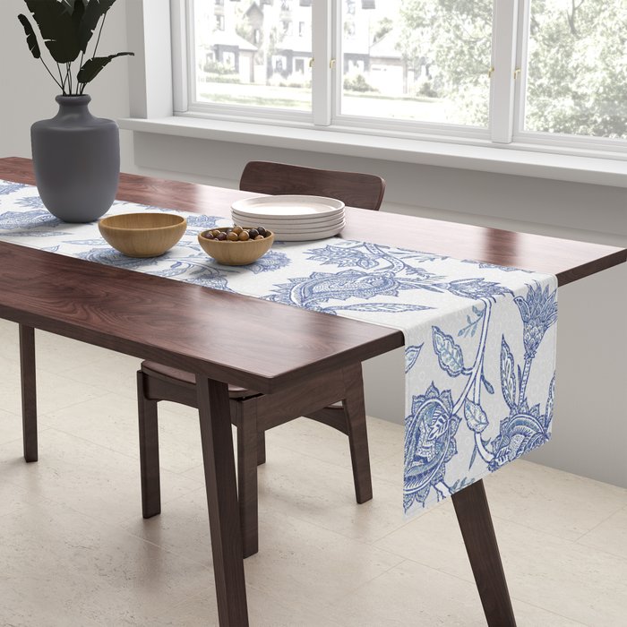 Oriental classic floral paisley - Delft Blue Table Runner Gallery Image 2