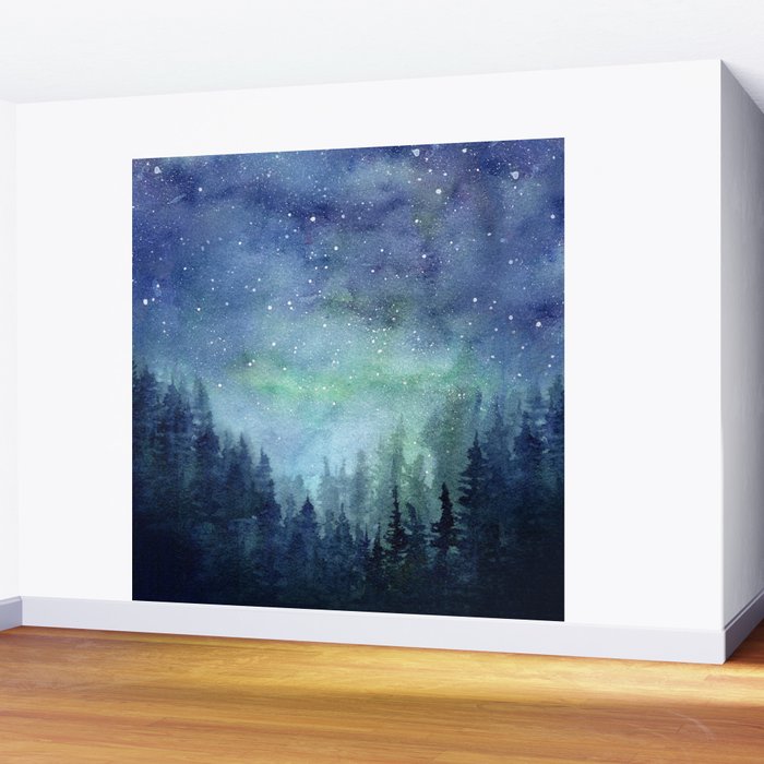 Watercolor Galaxy Nebula Northern Lights Painting Wall Mural Gallery Image 2