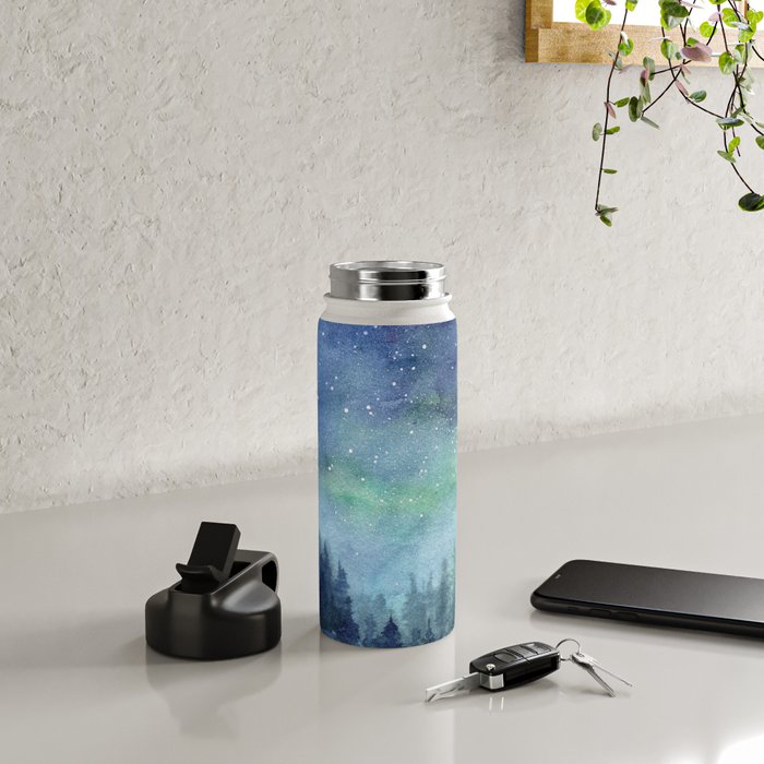 Watercolor Galaxy Nebula Northern Lights Painting Water Bottle Gallery Image 4