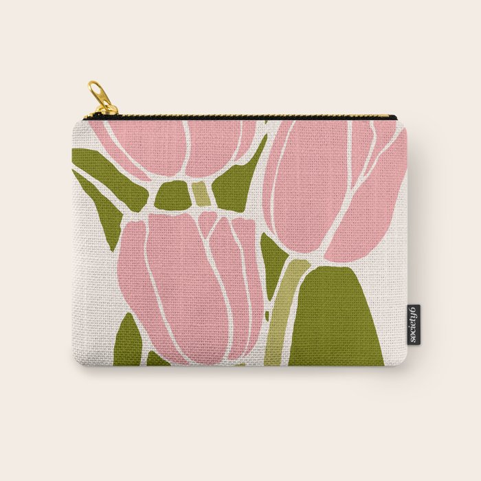 Pink Tulips Retro Flowers Carry All Pouch Gallery Image 1