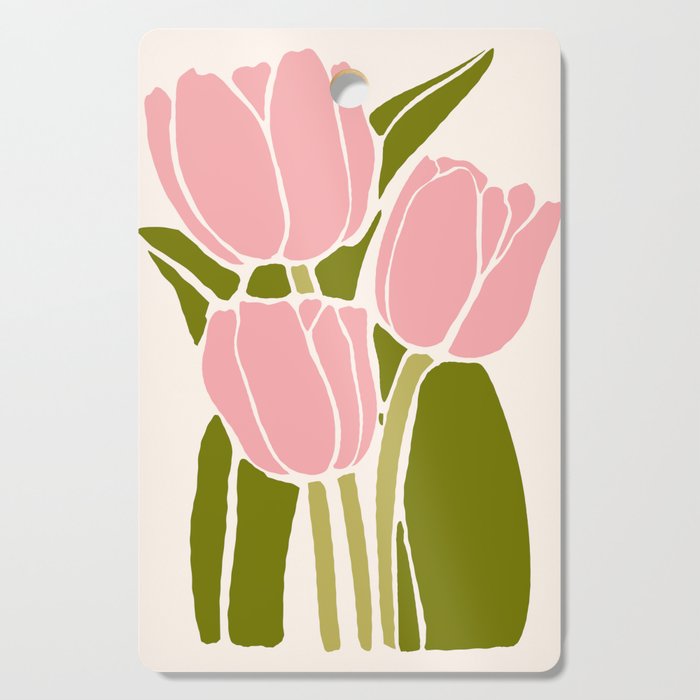 Pink Tulips Retro Flowers Cutting Board Gallery Image 1