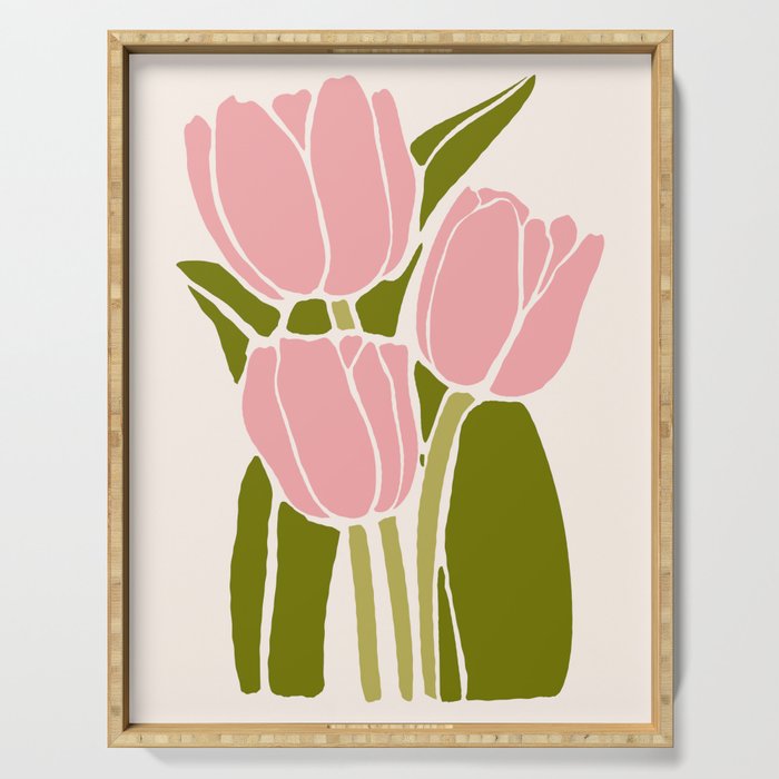 Pink Tulips Retro Flowers Serving Tray Gallery Image 1