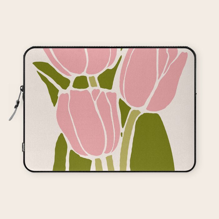 Pink Tulips Retro Flowers Laptop Sleeve Gallery Image 1