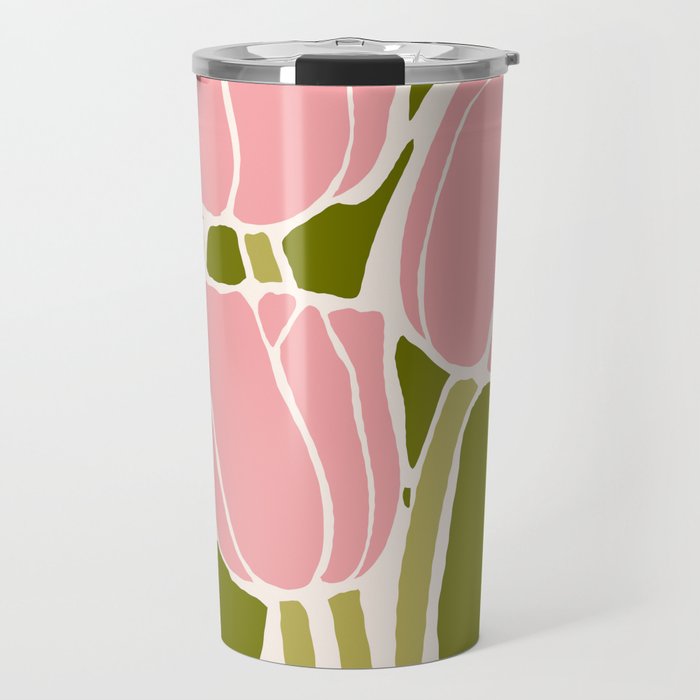 Pink Tulips Retro Flowers Travel Mug Gallery Image 1