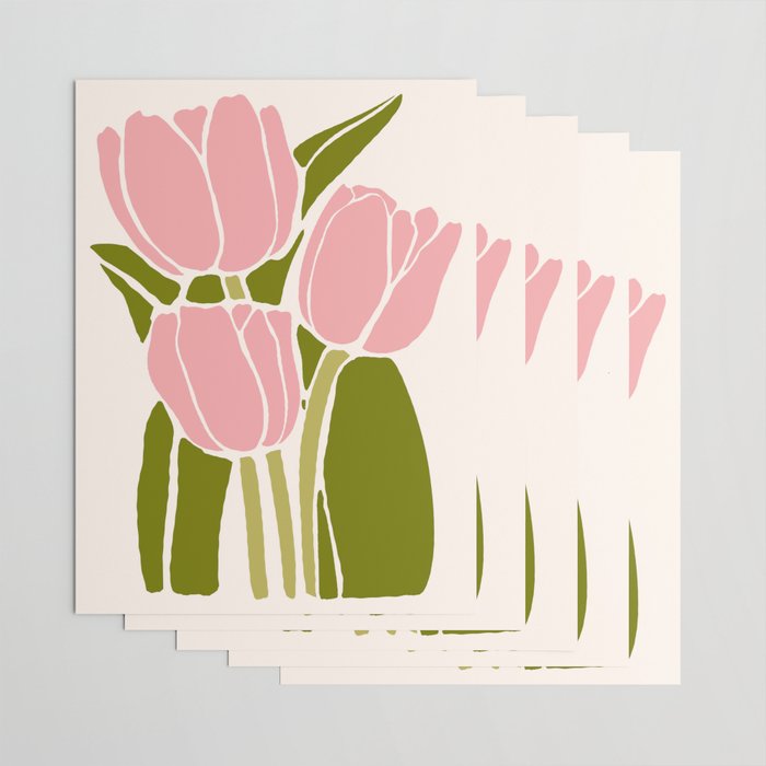 Pink Tulips Retro Flowers Wrapping Paper Gallery Image 3