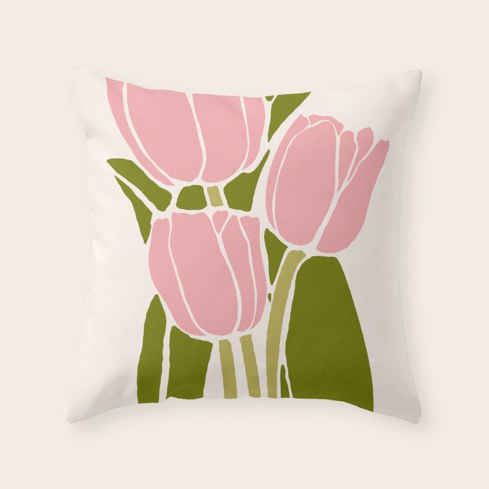 Pink Tulips Retro Flowers Throw Pillow Gallery Image 6
