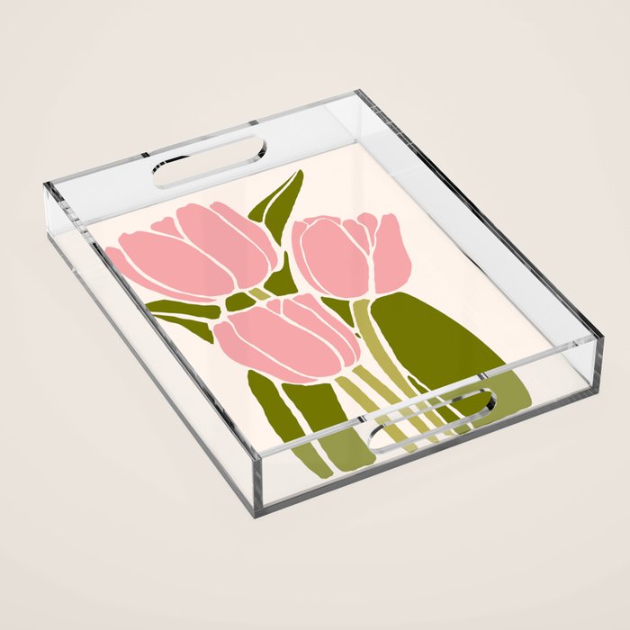 Pink Tulips Retro Flowers Acrylic Tray Gallery Image 1