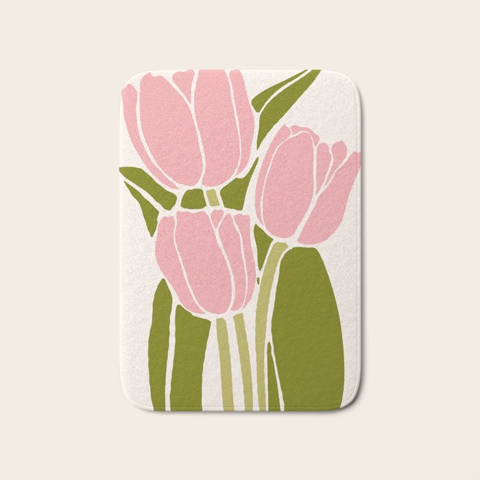 Pink Tulips Retro Flowers Bath Mat Gallery Image 1