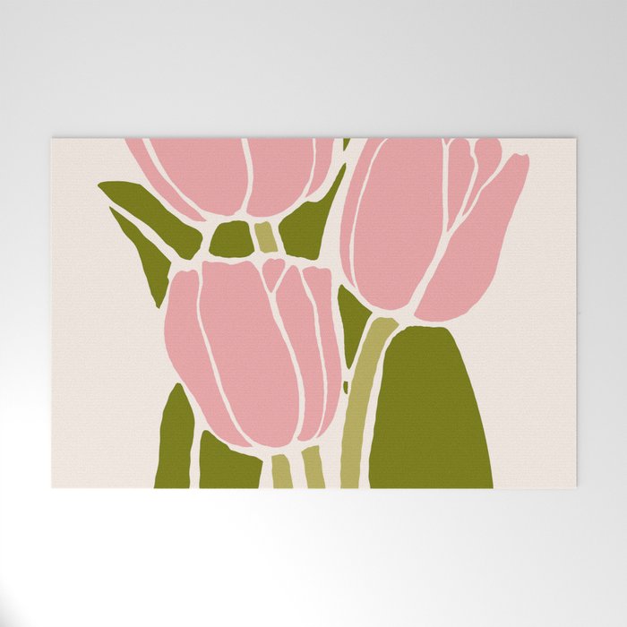 Pink Tulips Retro Flowers Welcome Mat Gallery Image 1