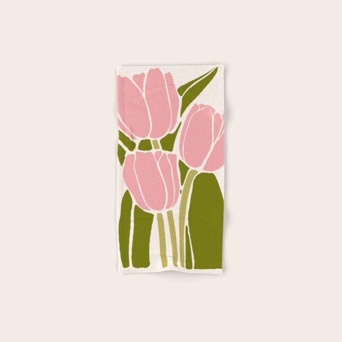 Pink Tulips Retro Flowers Bath Towel Gallery Image 1