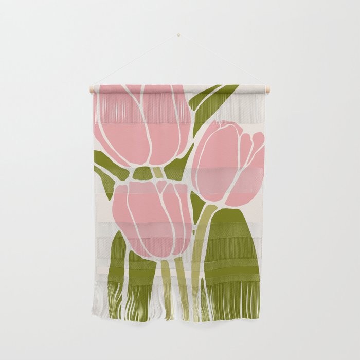 Pink Tulips Retro Flowers Wall Hanging Gallery Image 1