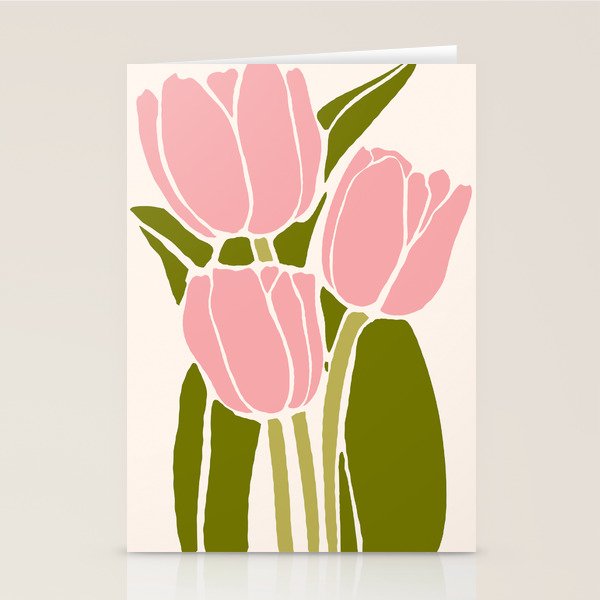 Pink Tulips Retro Flowers Stationery Card Gallery Image 2