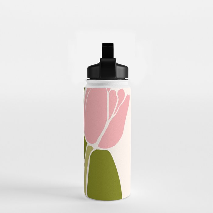 Pink Tulips Retro Flowers Water Bottle Gallery Image 2