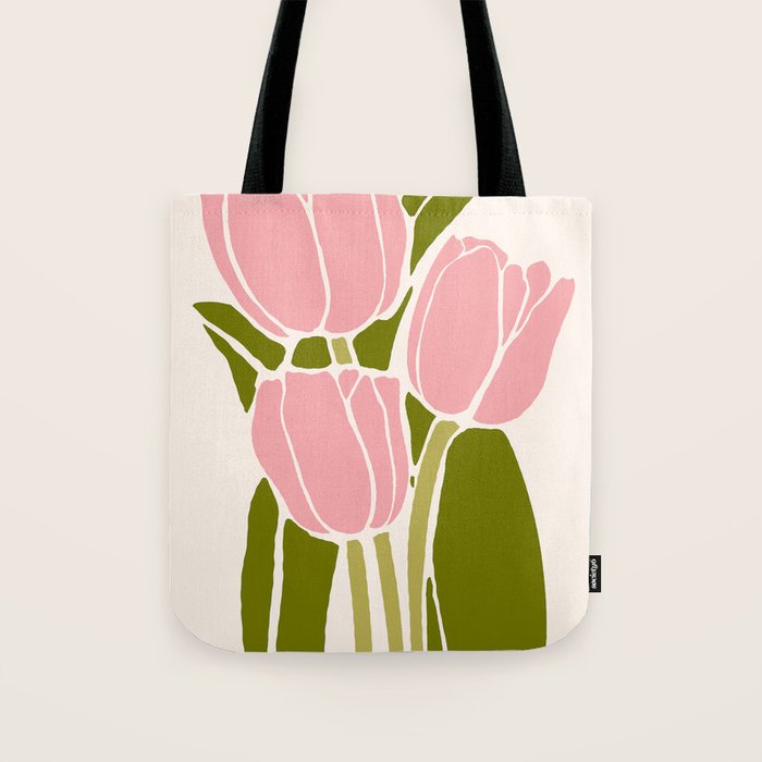 Pink Tulips Retro Flowers Tote Bag Gallery Image 1