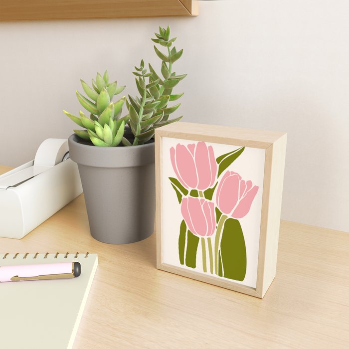Pink Tulips Retro Flowers Mini Art Print Gallery Image 2