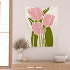 Pink Tulips Retro Flowers Wall Tapestry Gallery Image 2