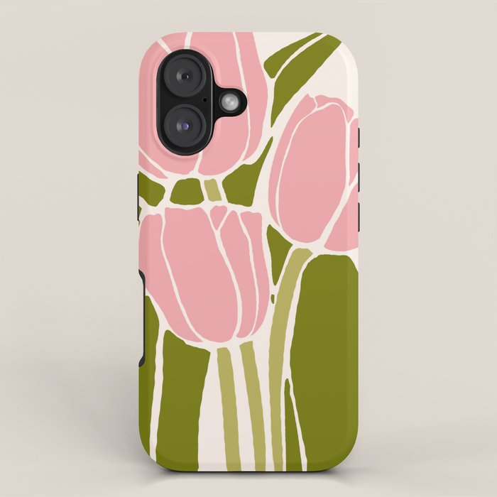 Pink Tulips Retro Flowers iPhone Case Gallery Image 1
