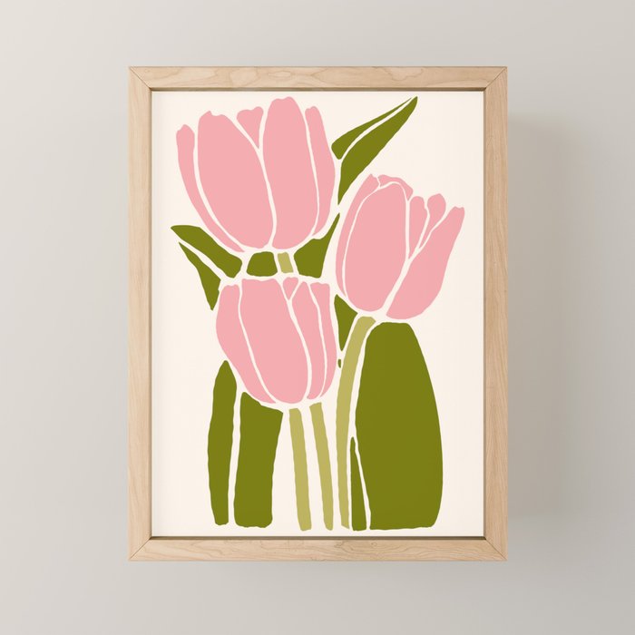Pink Tulips Retro Flowers Mini Art Print Gallery Image 1