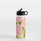 Pink Tulips Retro Flowers Water Bottle Gallery Image 1