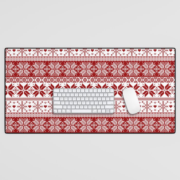 Red Winter Fair Isle Pattern Desk Mat Gallery Image 1