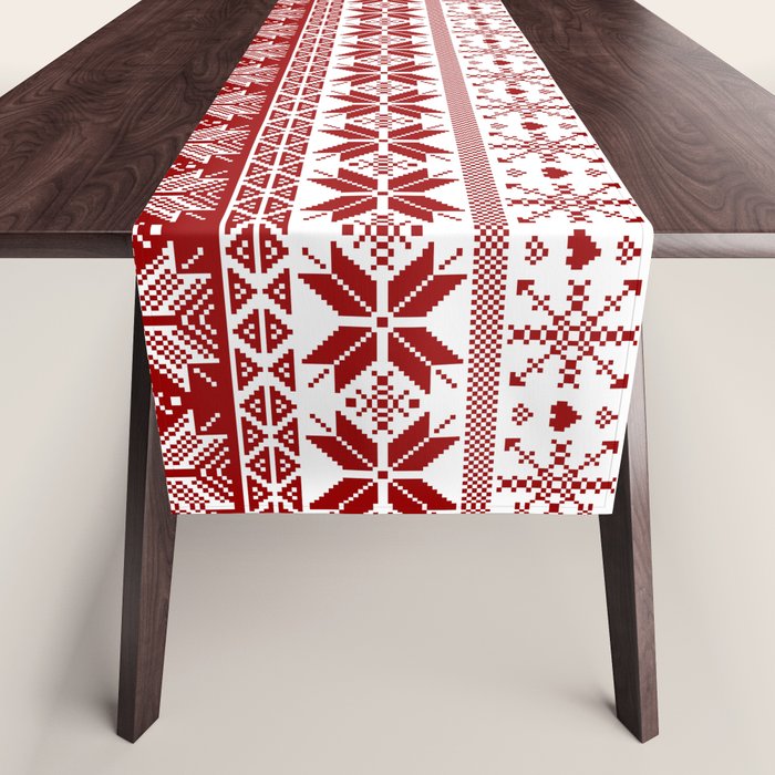 Red Winter Fair Isle Pattern Table Runner Gallery Image 1