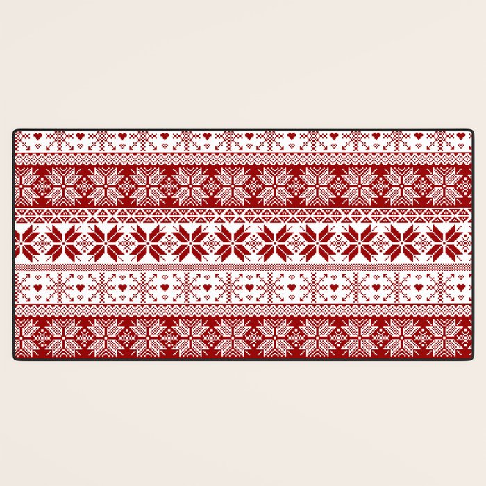 Red Winter Fair Isle Pattern Desk Mat Gallery Image 3