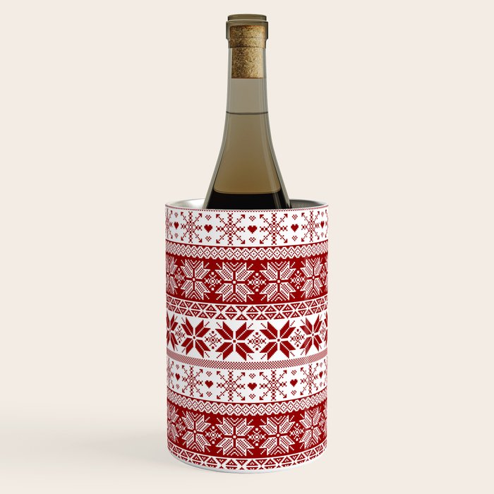 Red Winter Fair Isle Pattern Wine Chiller Gallery Image 1