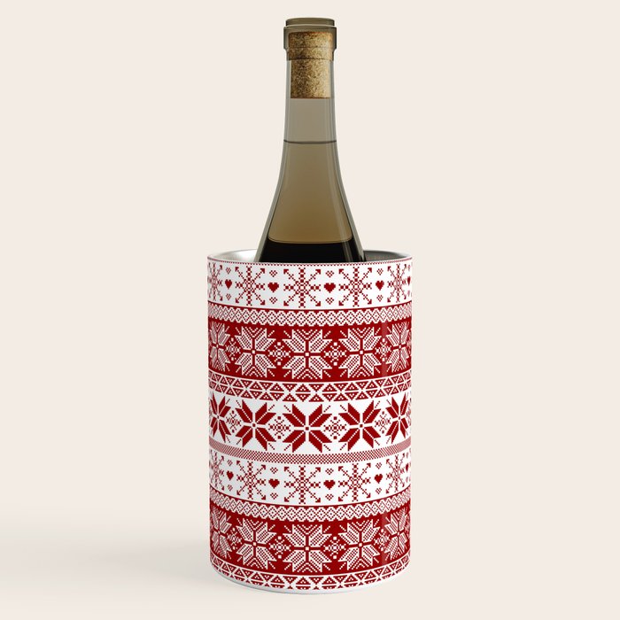 Red Winter Fair Isle Pattern Wine Chiller Gallery Image 2