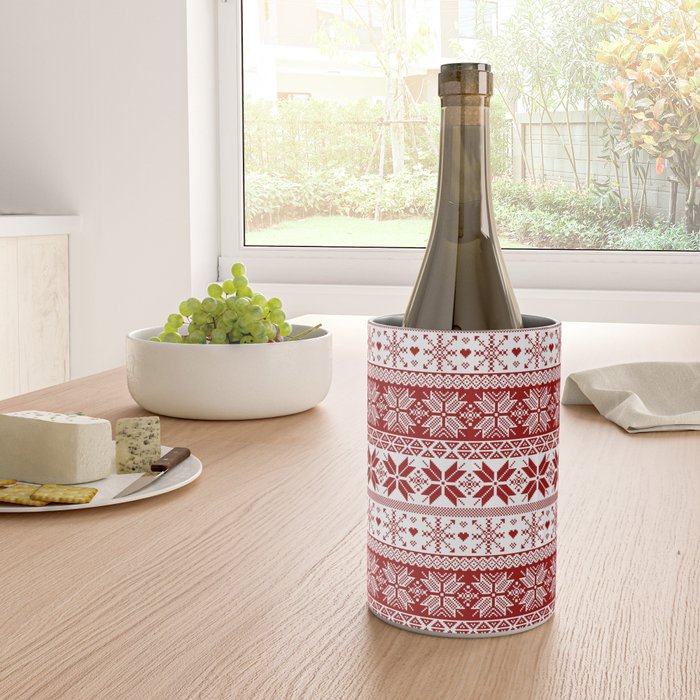 Red Winter Fair Isle Pattern Wine Chiller Gallery Image 4