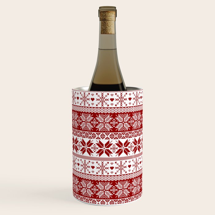 Red Winter Fair Isle Pattern Wine Chiller Gallery Image 3