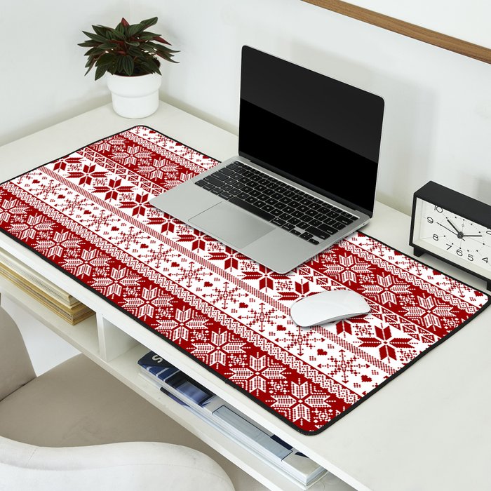 Red Winter Fair Isle Pattern Desk Mat Gallery Image 2