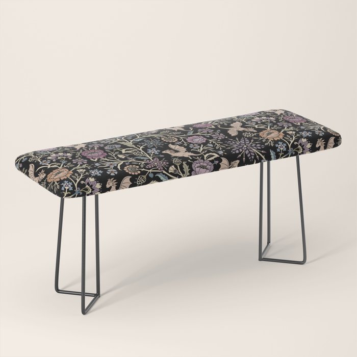 Pollinator Dragons - fantasy, goth floral - muted jewel tones on black Bench Gallery Image 1