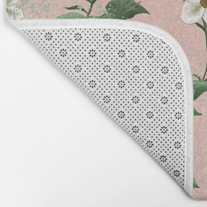 Chinoiserie Vintage Pink Peacocks flowers Grandmillennial Bath Mat Gallery Image 2