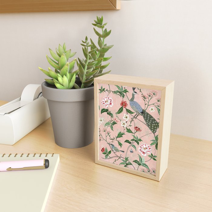 Chinoiserie Vintage Pink Peacocks flowers Grandmillennial Mini Art Print Gallery Image 2