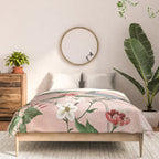 Chinoiserie Vintage Pink Peacocks flowers Grandmillennial Comforter Gallery Image 3