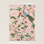 Chinoiserie Vintage Pink Peacocks flowers Grandmillennial Stationery Card Gallery Image 2