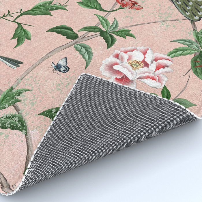 Chinoiserie Vintage Pink Peacocks flowers Grandmillennial Rug Gallery Image 4