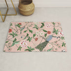 Chinoiserie Vintage Pink Peacocks flowers Grandmillennial Rug Gallery Image 1